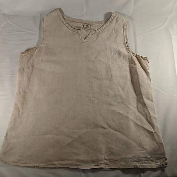 L.L. Bean ll Vintage Peasant Tank Woven top Women's size large L tan white beige - Picture 1 of 14